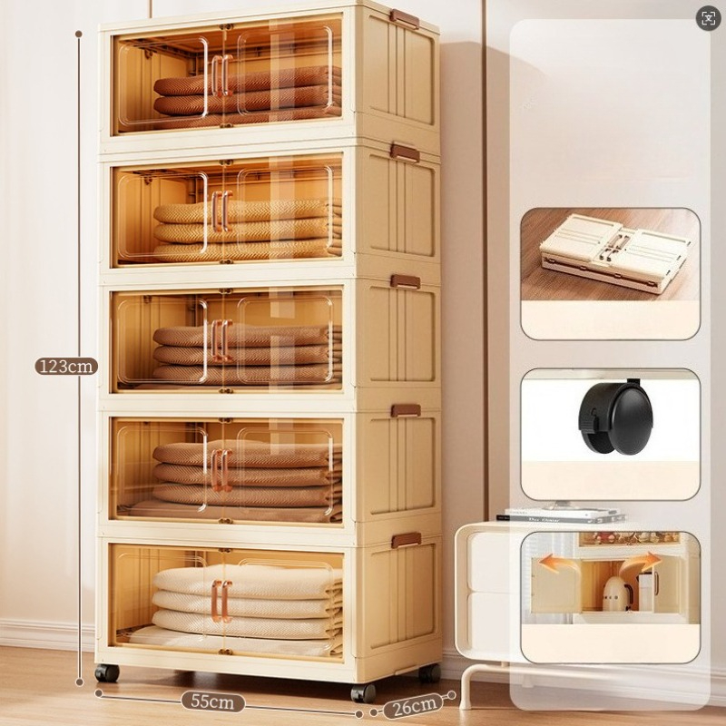 4/5-Tier Foldable Storage Cabinet Set with Wheels