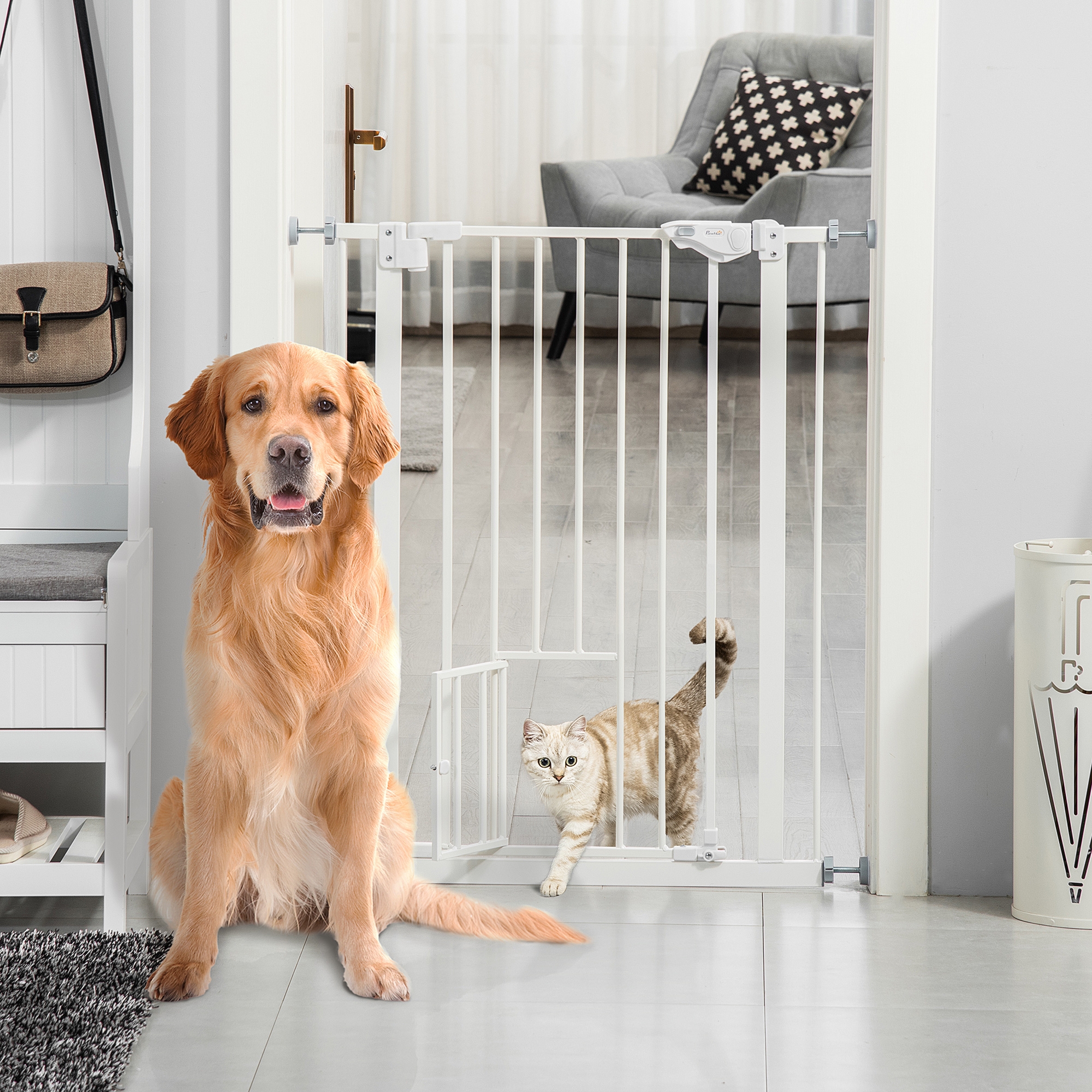 Image of Stair Gate Without Drilling 74-80cm Child Safety Gate With Auto-close, One-hand Opening, Double Locking, Gate For Children, Pets, For Stairs, Doors, White