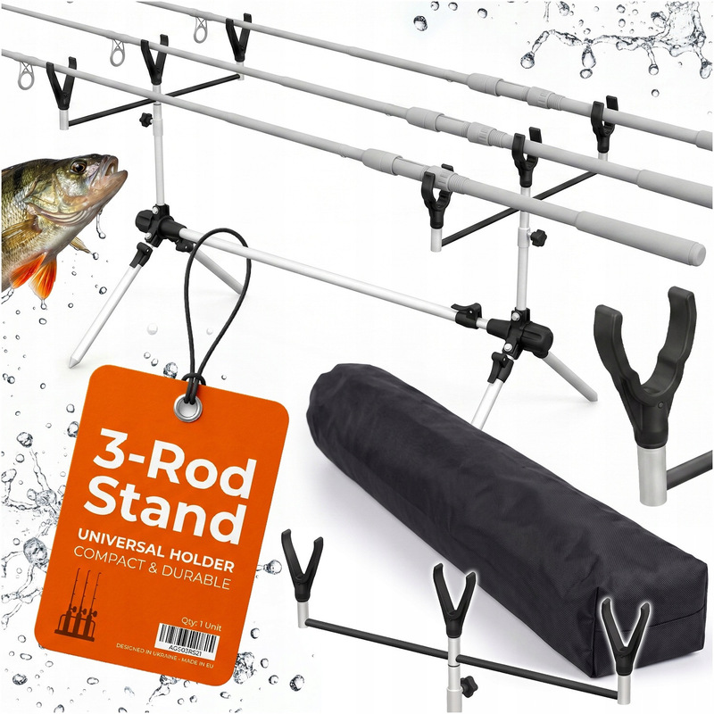 TEMU Soporte para cañas de pescar para 3 cañas con ajustable de 69-115 cm, estación para carpas y con patas ajustables de 25-36 cm, construcción de