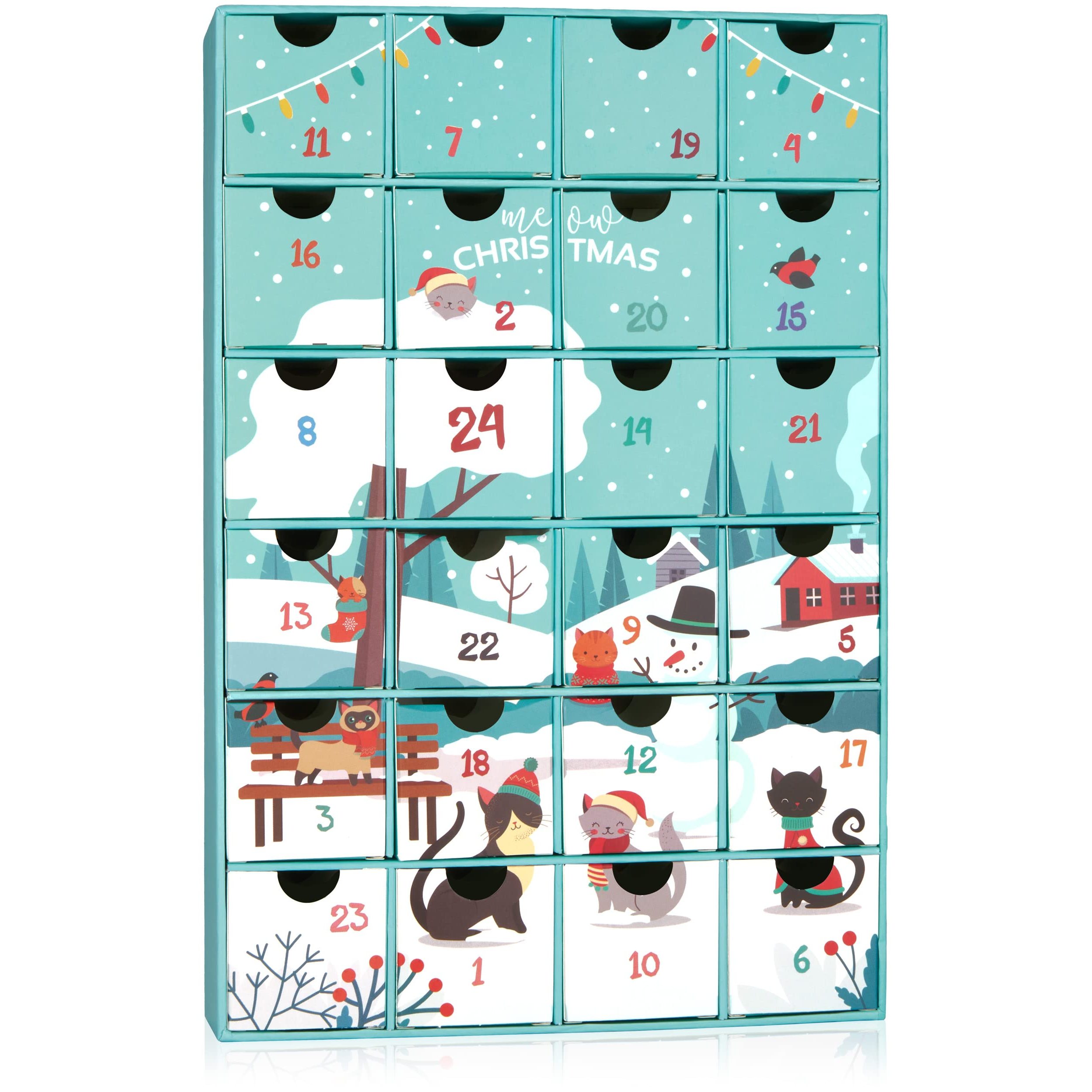 Brubaker Advent Calendar For Cats And Cat Lovers To Fill - Diy Christmas Calendar For Treats, Snacks, Candies, Or Other Surprises - Pet Calendar With 24 Doors