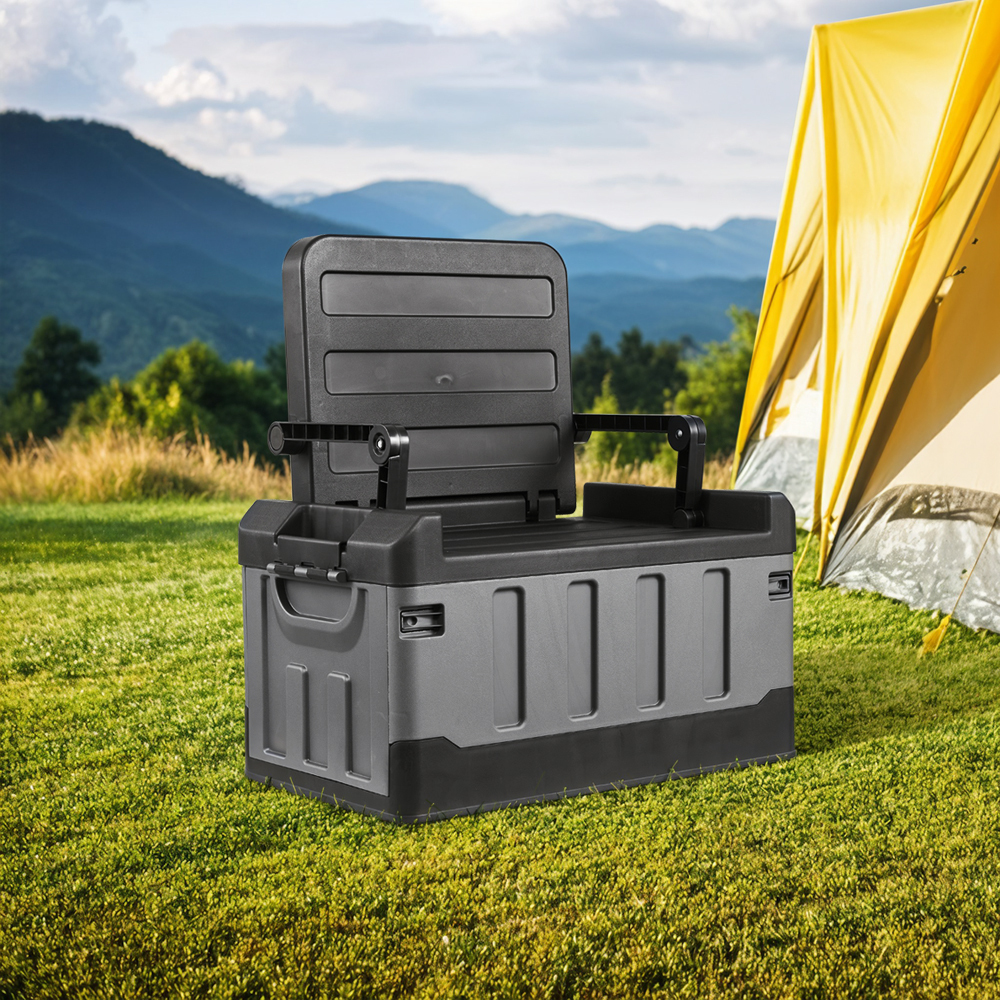 TEMU Heavy Duty Large Capacity Outdoor Stool, Multi-functional Folding Fishing Seating Storage Box Camping Organizer 2 In 1 Collapsible Trunk Storage