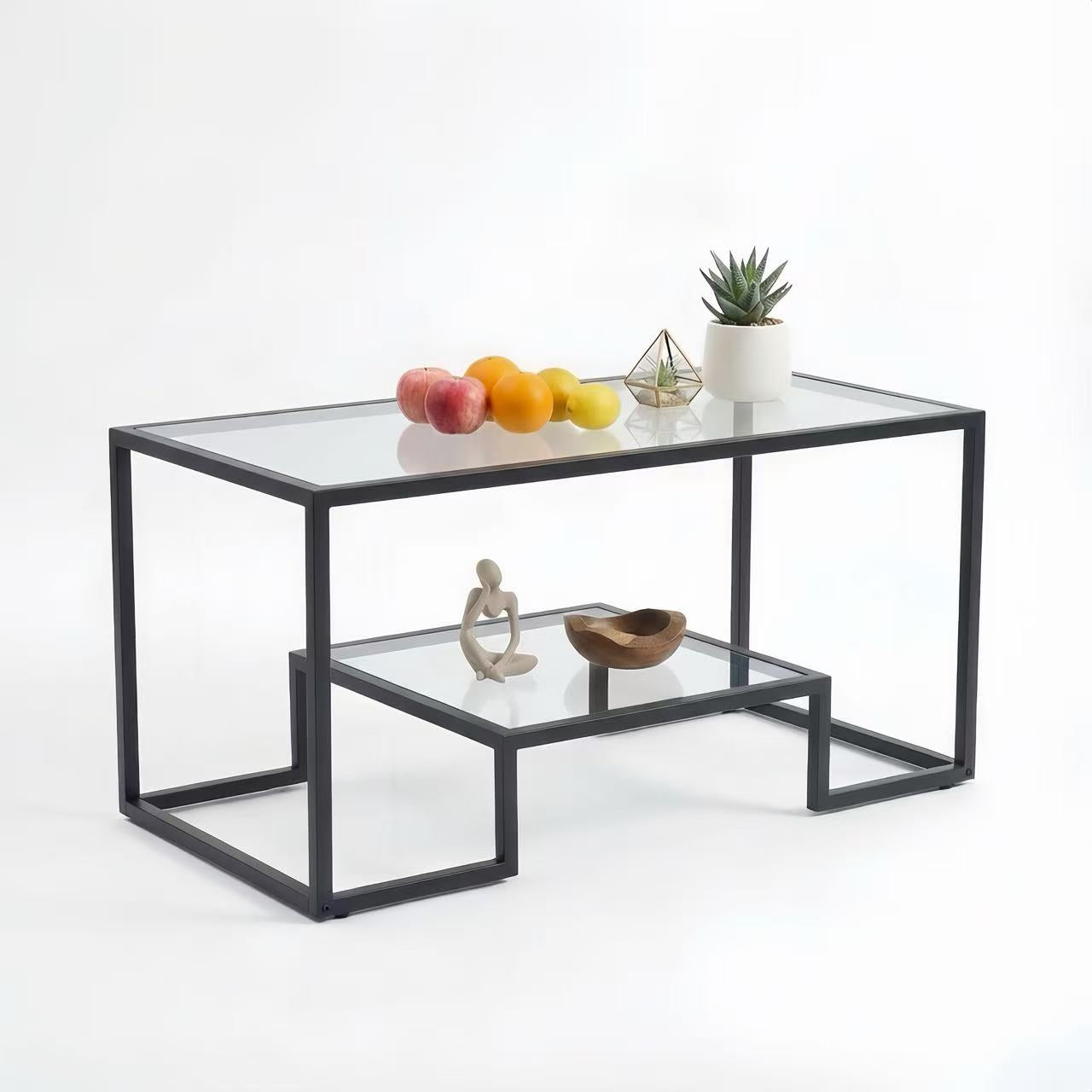   modern coffee table with metal frame shelves storage glass
