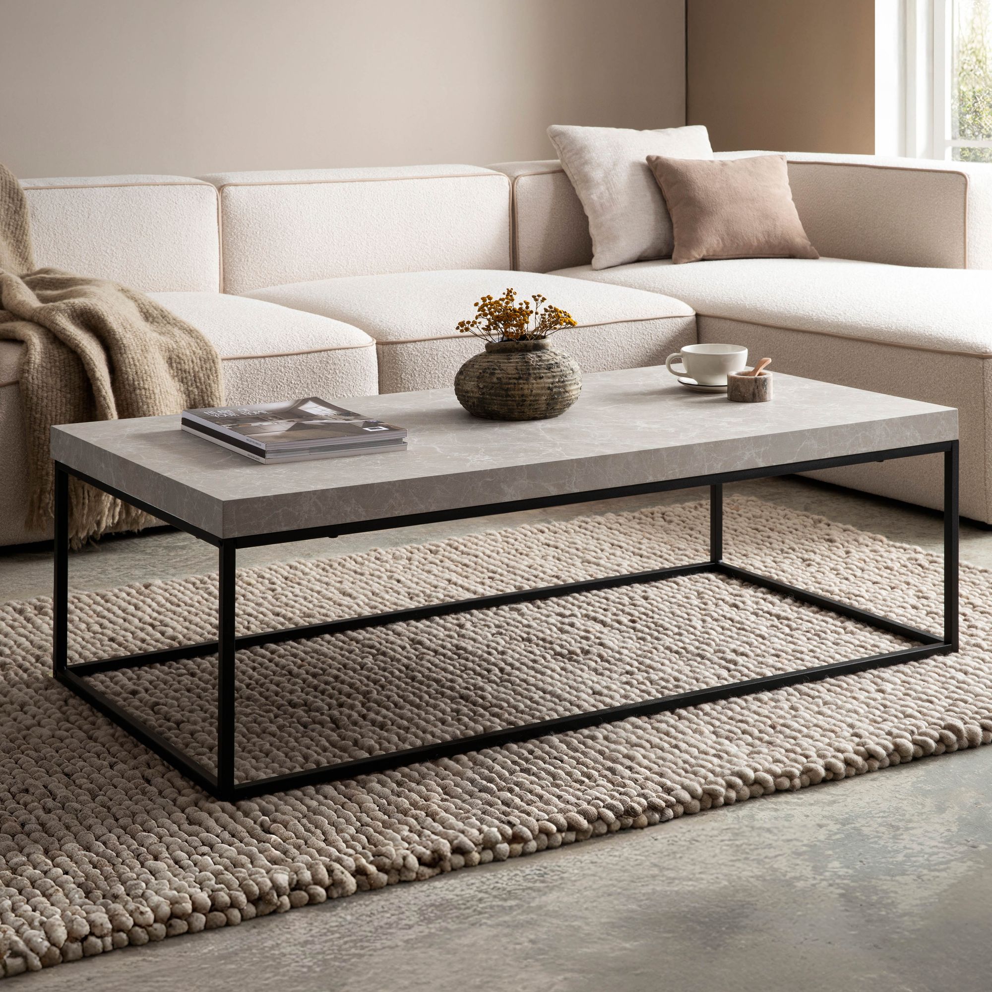 Coffee Table 120x60x38 Cm Modern Sofa Table, Rectangular Living Room Table, Large Lounge Table, Coffee Table With Metal Legs