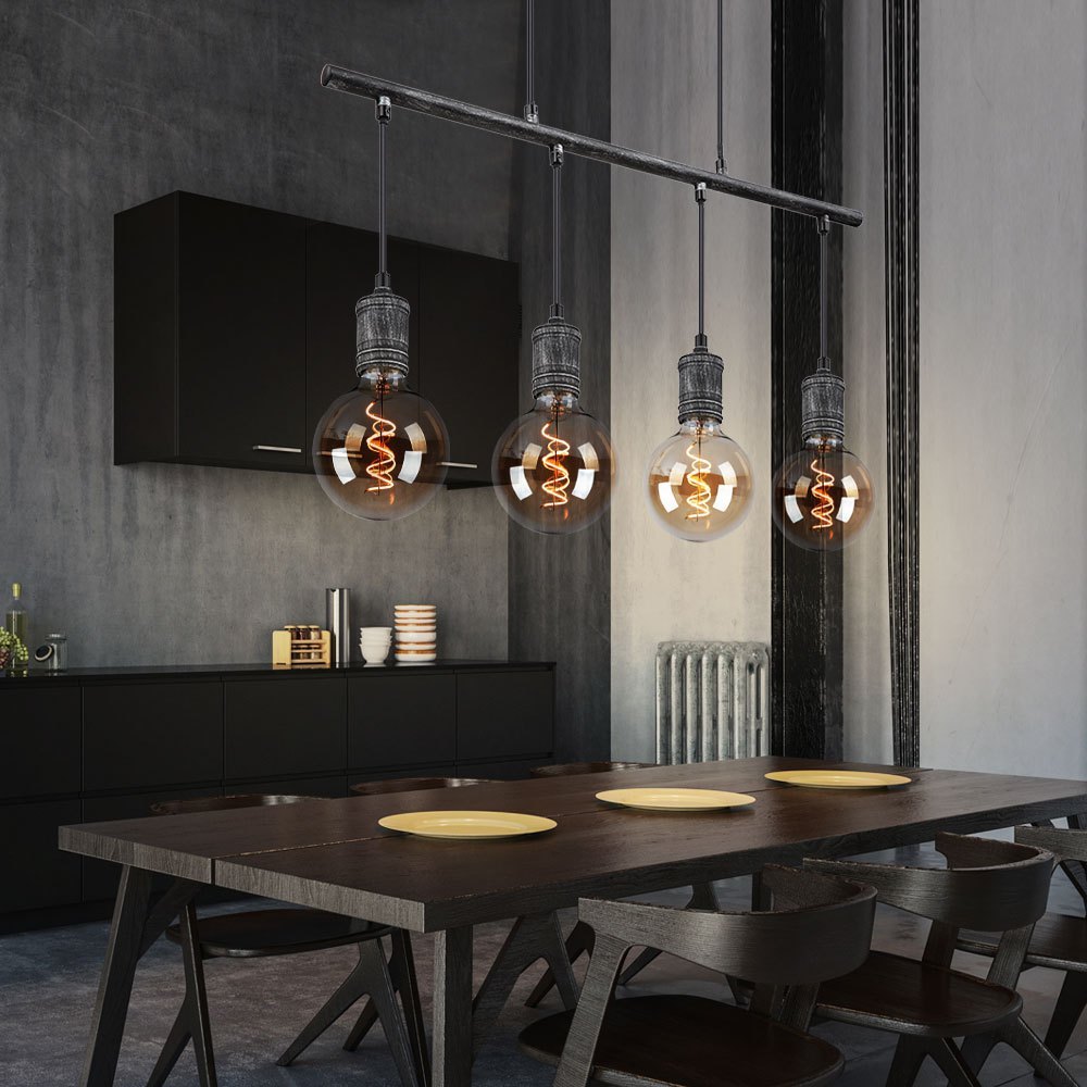 Image of Pendant Light Dining Room Lamp, Industrial Hanging Light, 4-light, Dining Table, Antique Design, Metal, Gray, 4x E27 Socket, Lxh 90x120 Cm