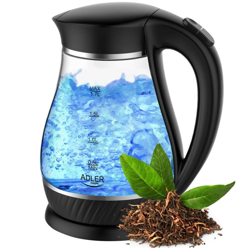 Elektrische Glazen Waterkoker Adler AD1274 1.7L 2200W Zwart met Achtergrondverlichting