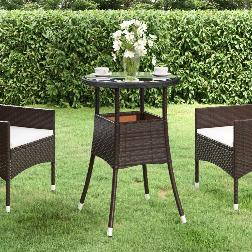 Image of Vidaxl Garden Table Garden Dining Table Terrace Table Garden Furniture Table Outdoor Balcony Table Outside Table Ø60x75cm Poly Rattan Brown