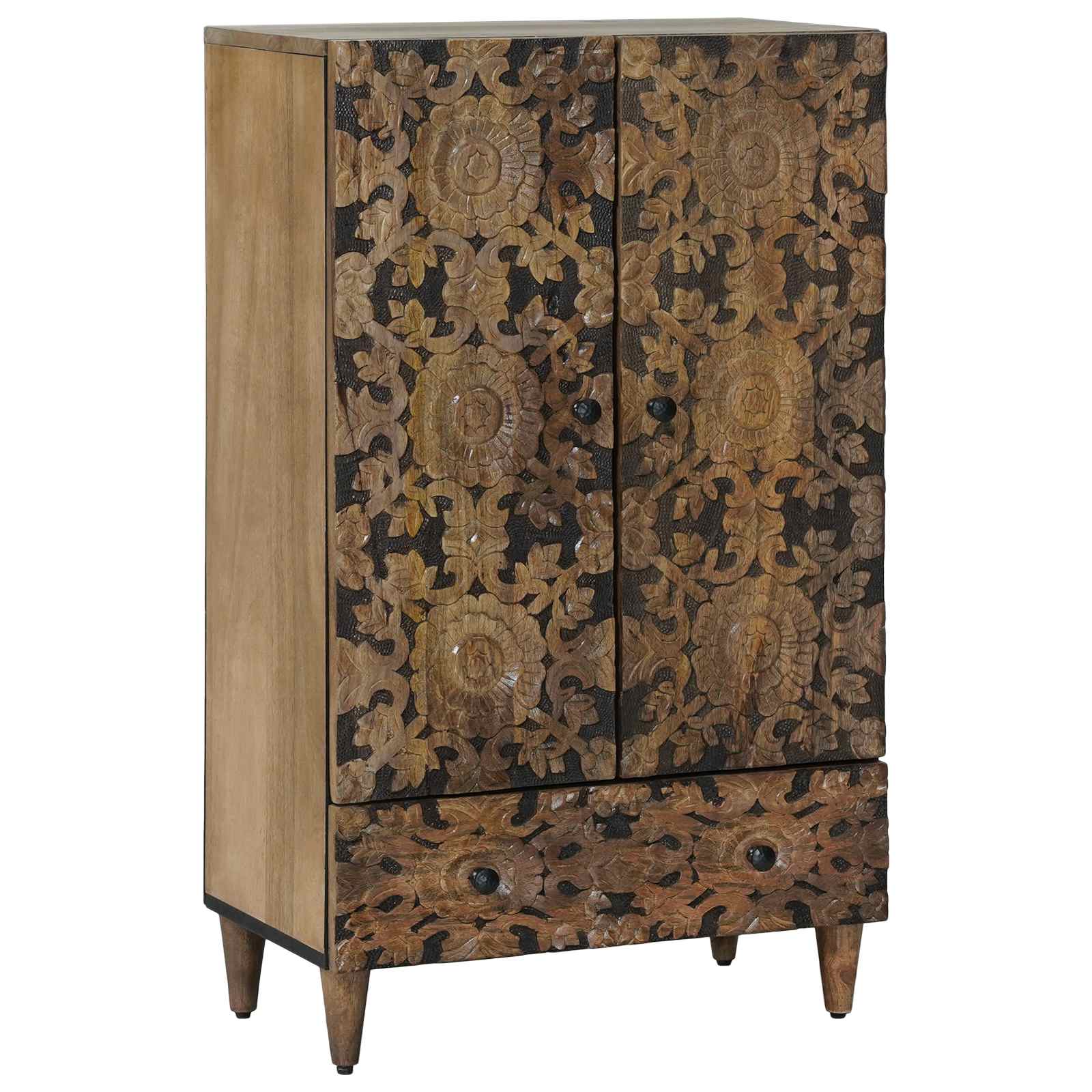 Vidaxl Tall Cabinet With Shelf, Brown, 60 X 33.5 X 100 Cm, Solid Mango Wood, Living Room Storage, Modern , Contemporary Console, Minimalist Furniture Piece, Elegant Cabinet