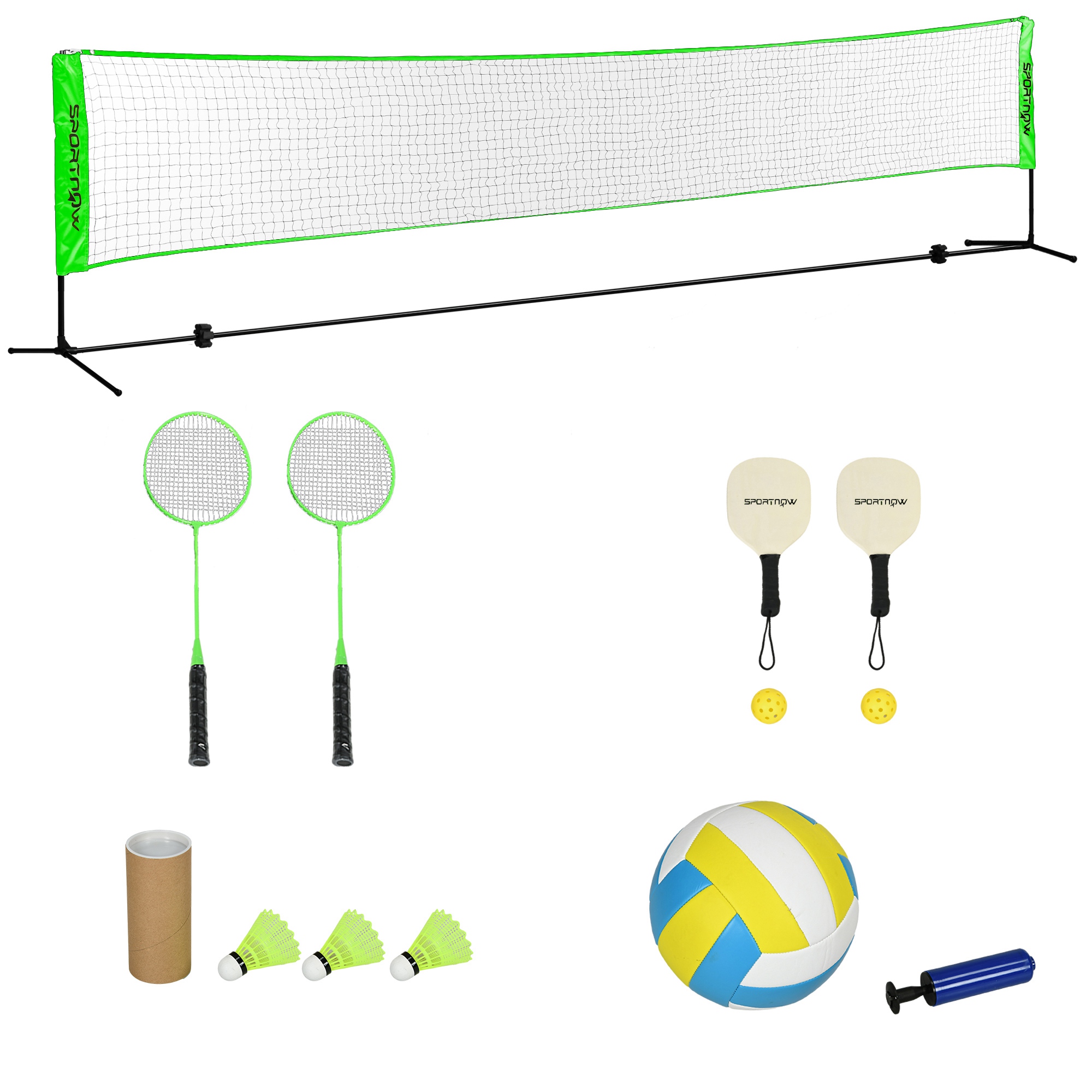 TEMU SPORTNOW Set de Bádminton de 7 Piezas Juego de Bádminton con 2 Raquetas de Bádminton 3 Bádminton 2 Raquetas de Pickleball 2 Pickleball Pelota de