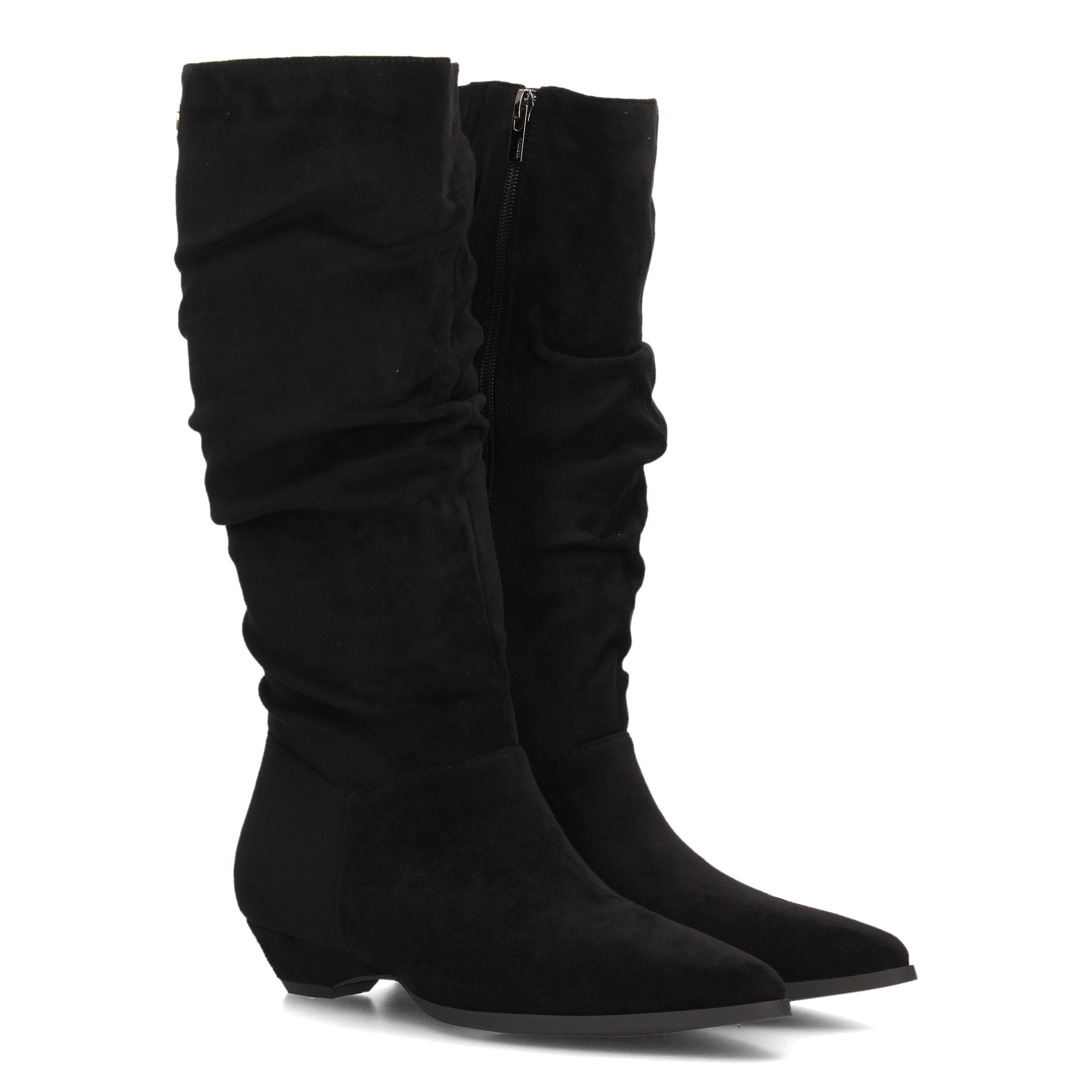 Image of Women's High Boots With Soft Microfiber Finish And Ruched Shaft Design. Low Heel, Pointed Toe, And Zipper Closure. Ideal For Fall Winter