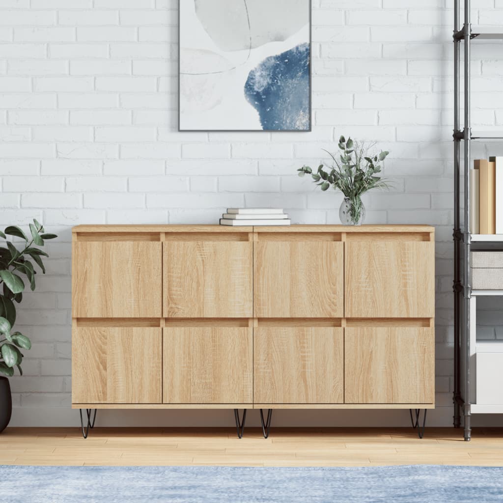 Image of Vidaxl Sideboard Set Of 2, Dresser With Storage Space, Multipurpose Cabinet Sideboard For Living Room, Side Cabinet, Modern, Oak Wood Material