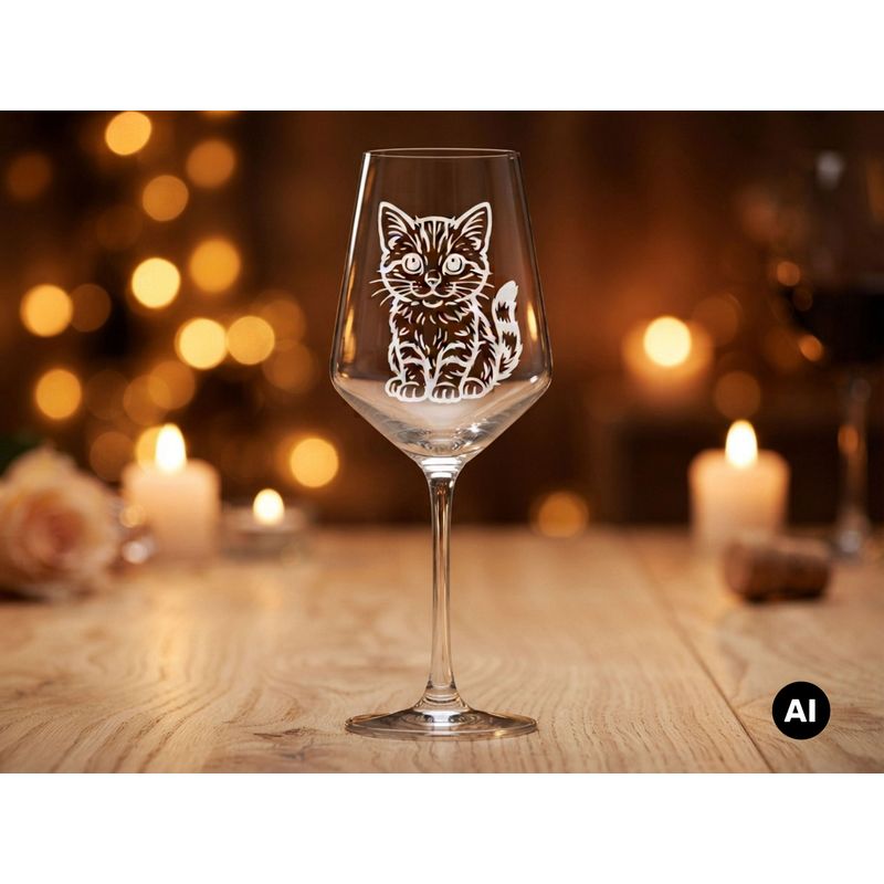 Image of Wine Glass With Engraving Burma Cat 350ml - Gift For Cat Lovers, Dishwasher Safe From