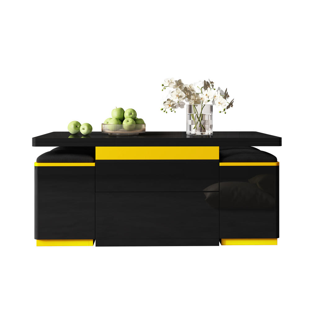 Image of Modern White High-gloss Coffee Table, Stylish Side Table, Multifunctional Height-adjustable Coffee Table, Folding Dining Table/living Room Furniture, 100 X 50 Cm (l X W X H)