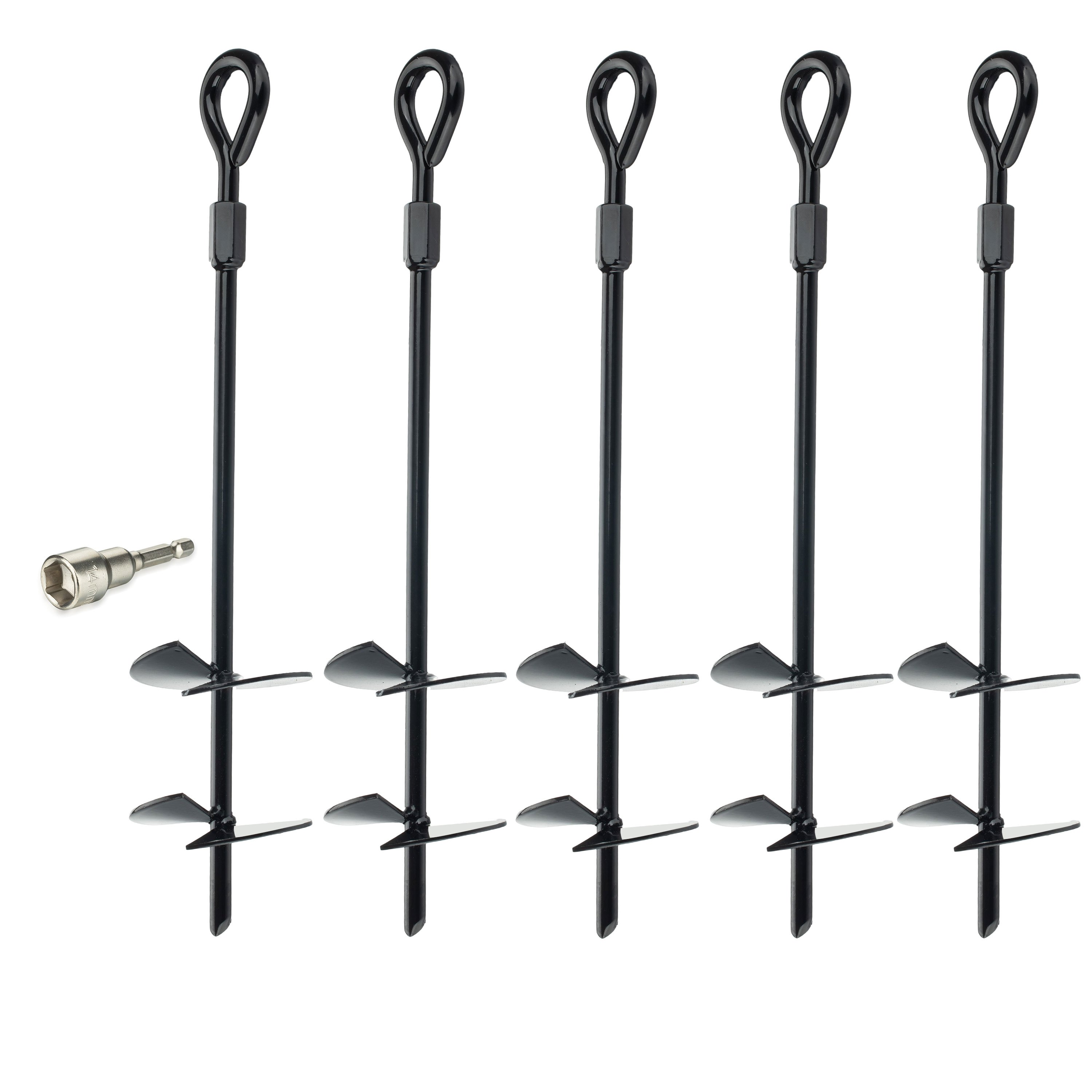 E-shop 5 Stück Telleranker 37 cm Bodenanker mit Einschraubhilfe Spirale Spiralhering Spiralbodenpfahl mit 2 Spiraltellern Outdoor Hund Erdanker
