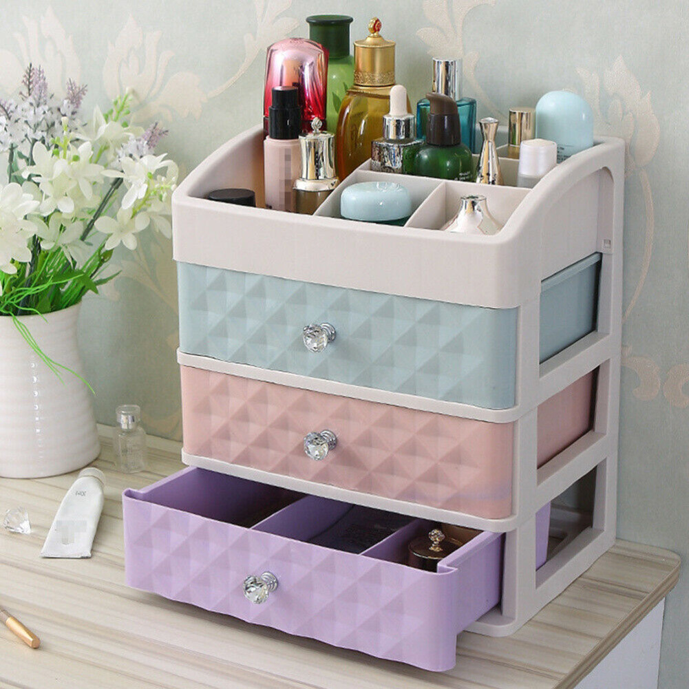 TEMU Colorful 3 Drawer Makeup Storage Box With Top Lipstick Organizer Separate Top Dressing Table, 27.5*20*32cm Large Capacity Storage Vanity Table