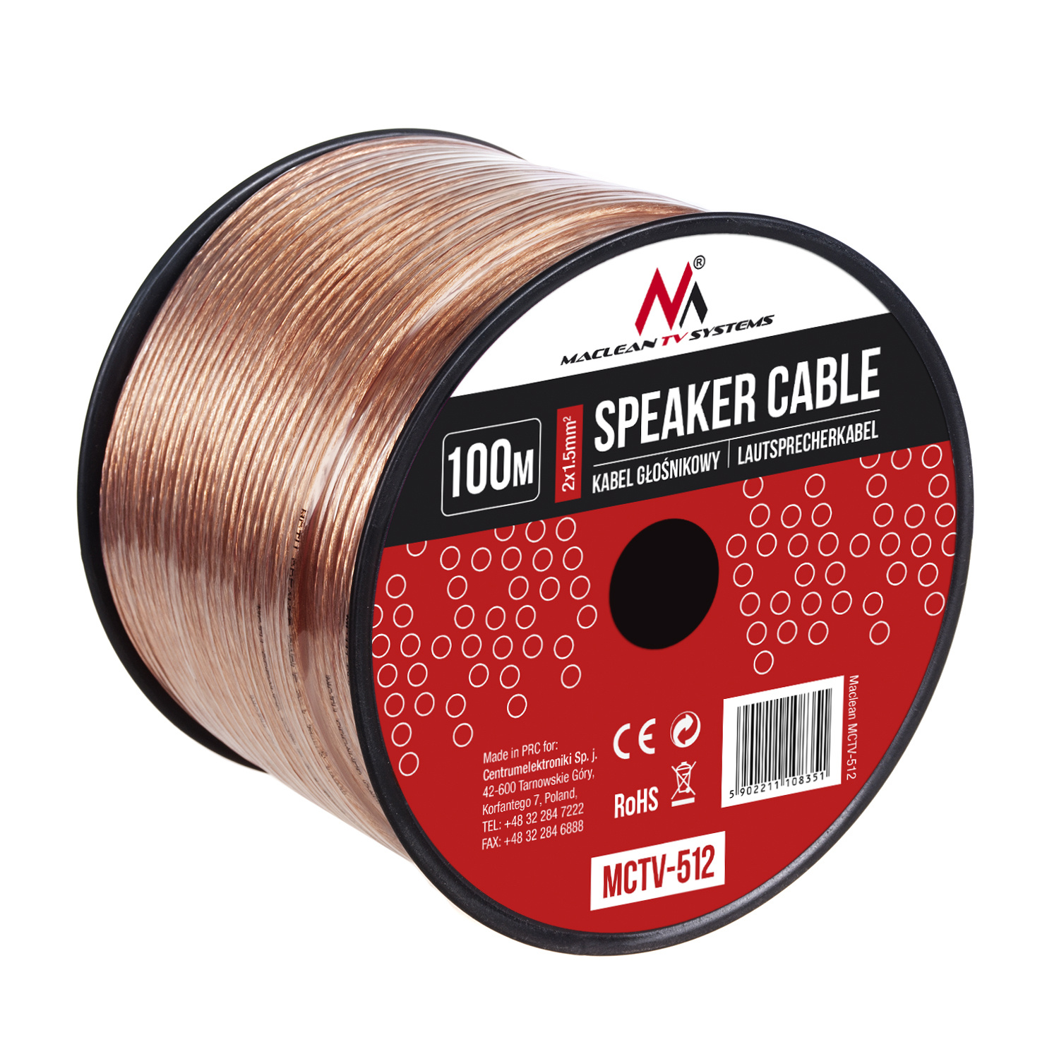 Speaker Cable 100 Meters Cross-section 2x1.5mm^2 Maclean -512 Universal Speaker Wire