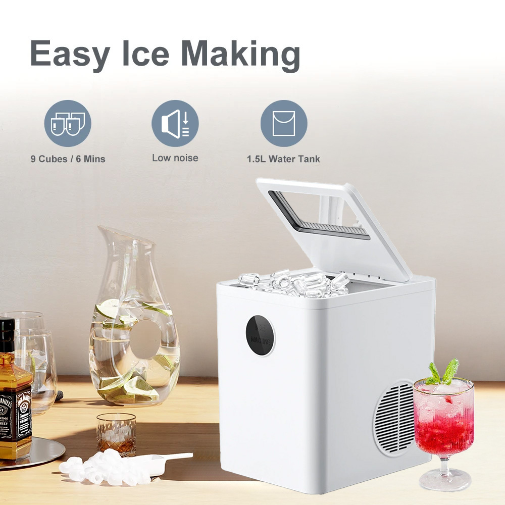 TEMU Machine à glaçons de comptoir avec poignée, 9 glaçons prêts en , machine à glaçons portable à nettoyage automatique avec panier et pelle, pour