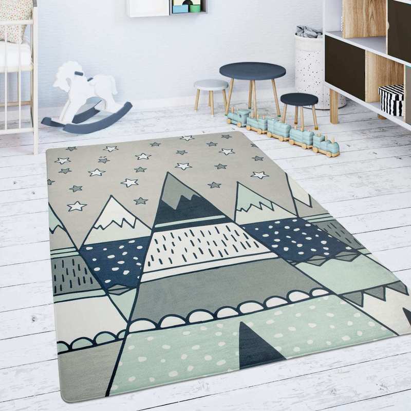 Image of Carpet Children's Room Children's Carpet Boy Girl Tipi Design With Star Pattern