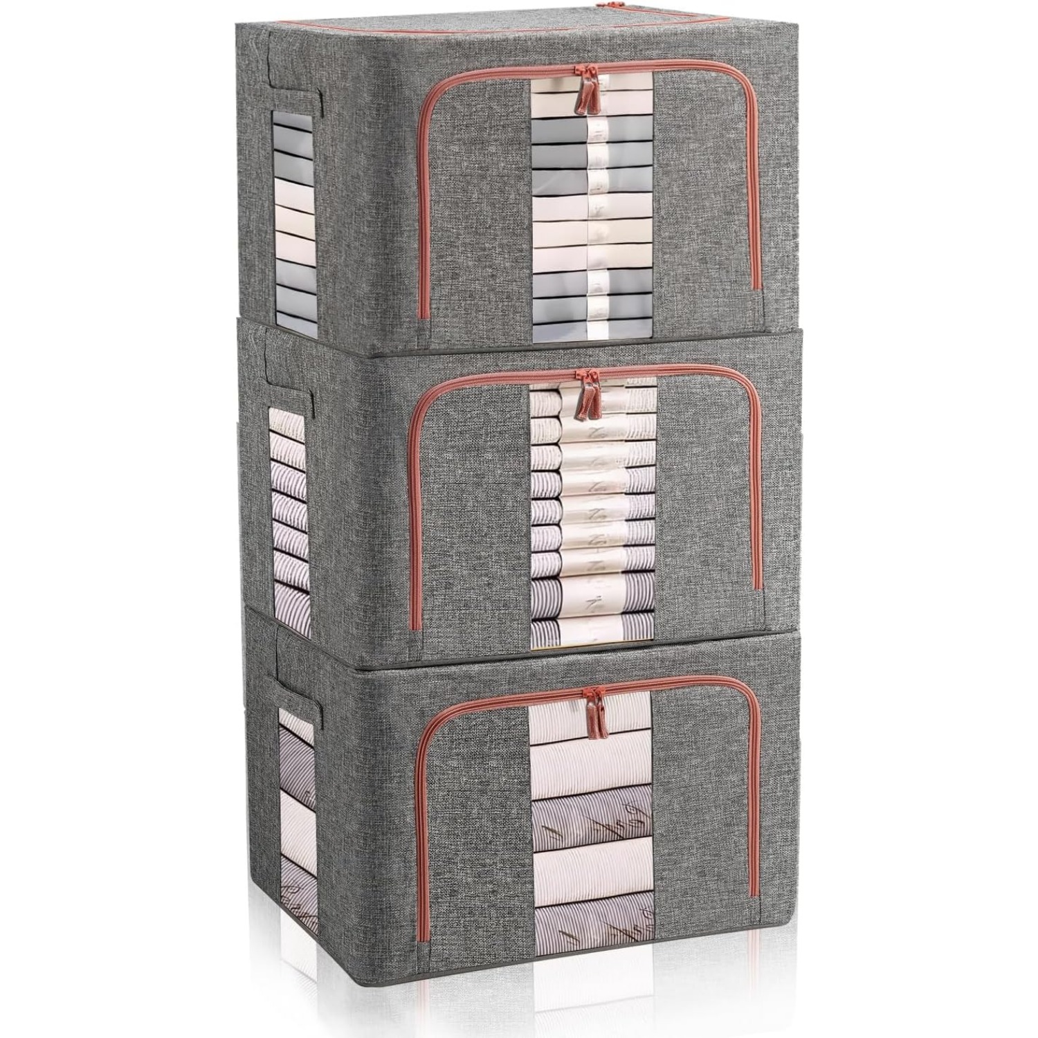 TEMU Closet Organizers And Storage 3 Pack Clothes Storage Boxes With Lid And Zips, Foldable Oxford Cloth Box For Clothes,bedding,blankets,grey (22l)