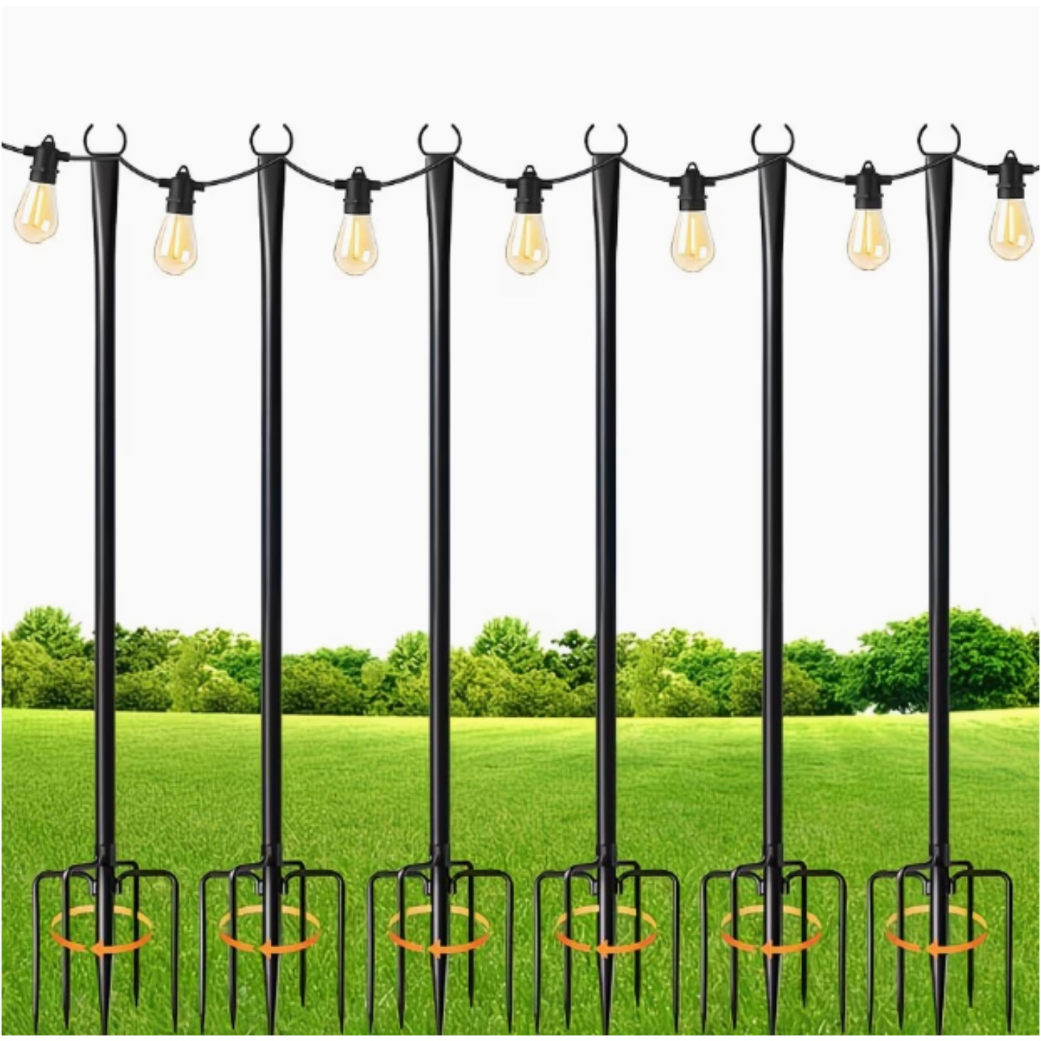 6-pack, Sturdy Metal Poles, . 3 Meters () Tall, For Hanging Outdoor String Lights; Suitable For Patios, , Backyards, Gardens, And Weddings. Light Bulbs Not Included