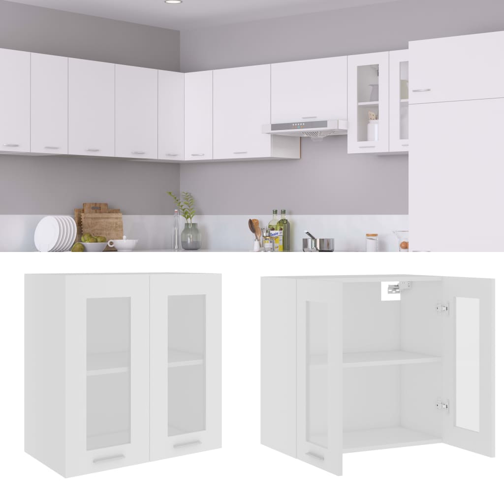 Vidaxl Hanging Cabinet, 60x31x60 Cm, White, Wood & Glass, Wall Shelf, Storage, Home Organizer