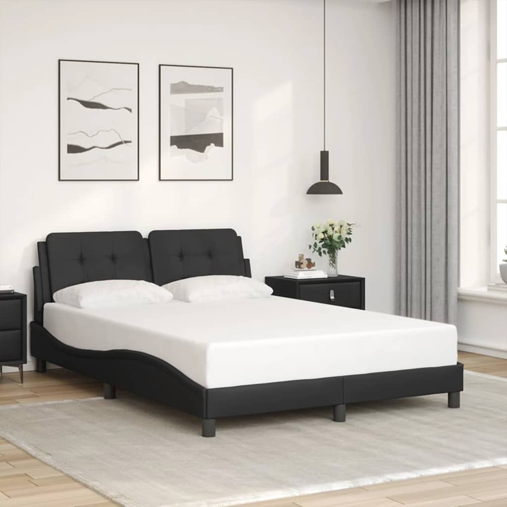 Image of Bed Frame, Bed Without Mattress "", Double Bed For Bedroom, Bed Frame With Slatted Base, Black 140x200cm Artificial Leather