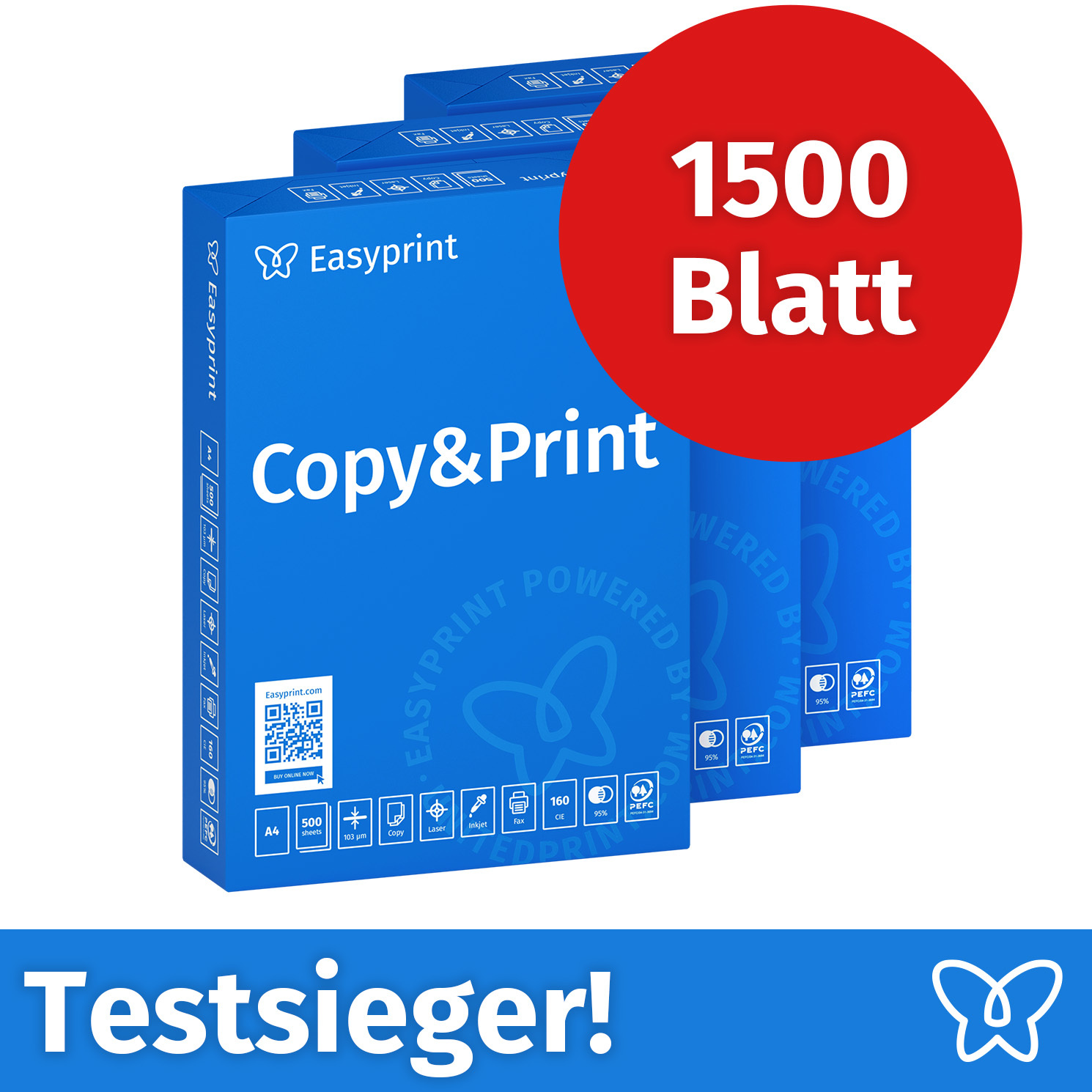 TEMU Easyprint Druckerpapier 1500 Blatt 3 x 500 A4 Premium Hochweiß CIE 160 zertifiziert