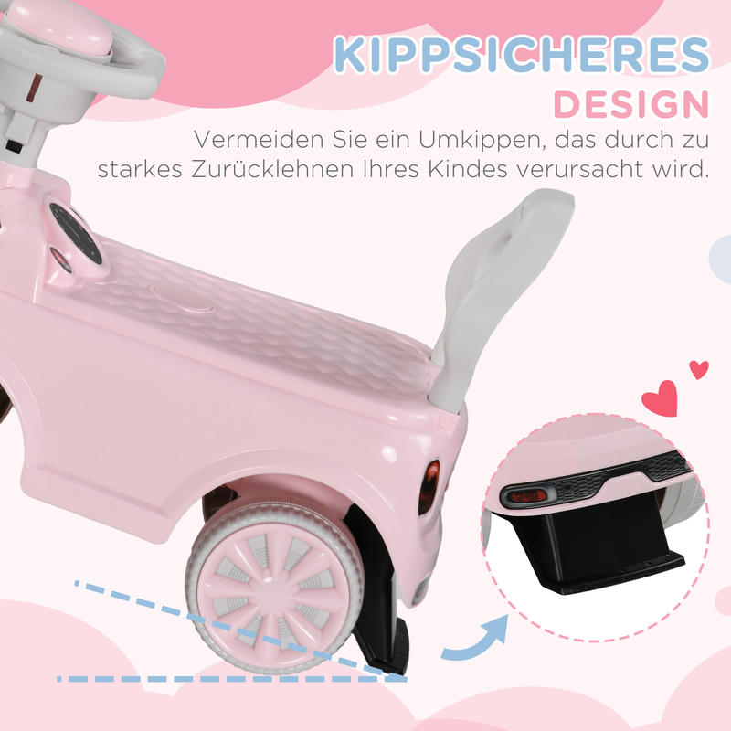 Glijauto voor Kinderen, Kantelbescherming, Hoorn, Antislip Zitje, voor 1.5-3 Jaar, Tot 25 kg, Roze