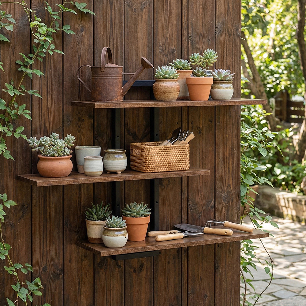 TEMU 3-tier Vintage Floating Wall Shelves With Metal Brackets, Kitchen Spice Rack Multifuctional Wall-mounted Shelf Storage Display Rack, Sturdy &