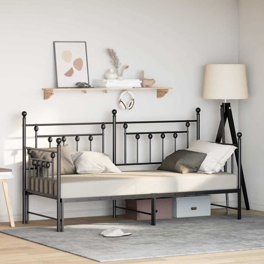 Vidaxl Daybed Frame Black 75 X 190 Cm Steel, Modern Seating, Stylish Daybed, Urban, Compact, Space-, Extra Sleeping Space