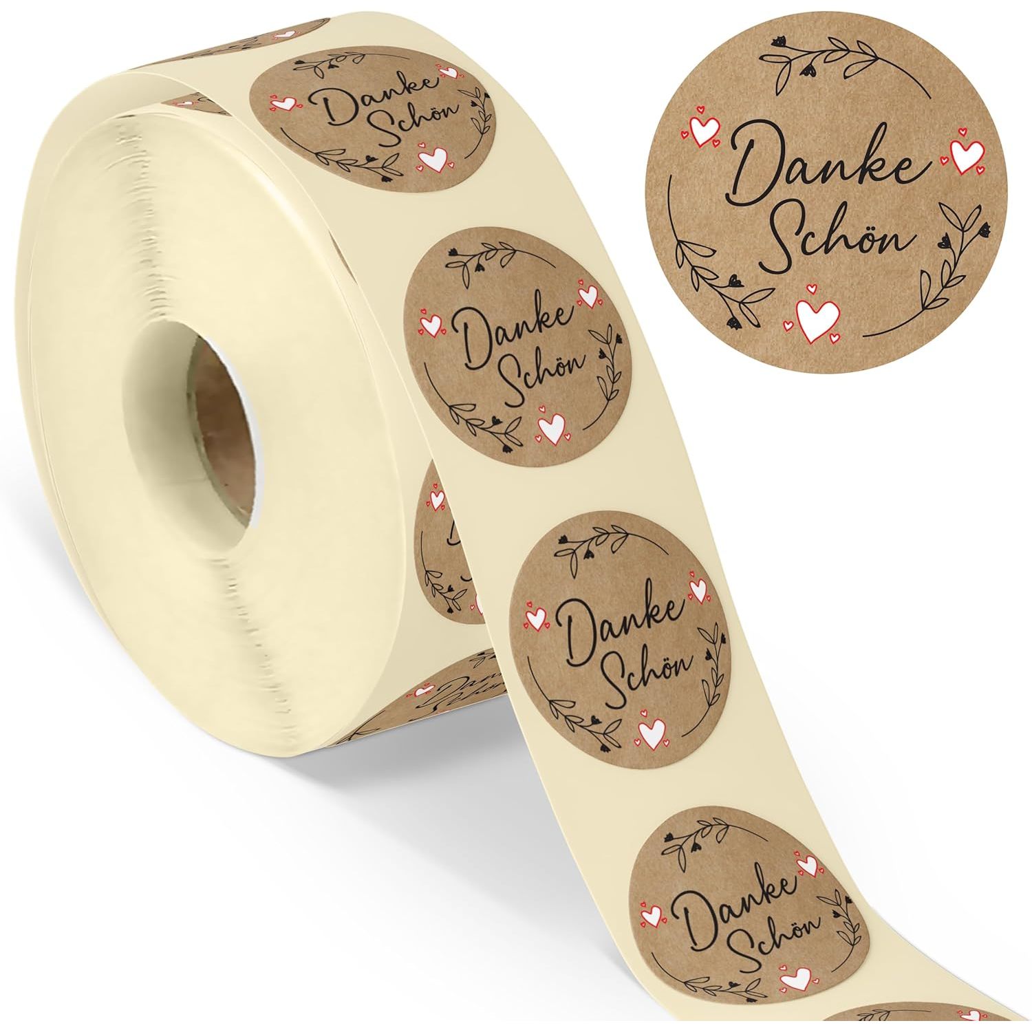 E-shop colortouch Dankeschön Aufkleber - 500 St Danke Etiketten - Rund Rolle - Vielen Dank Sticker in Kraftpapier Optik für Weihnachtsdeko Papiertüten
