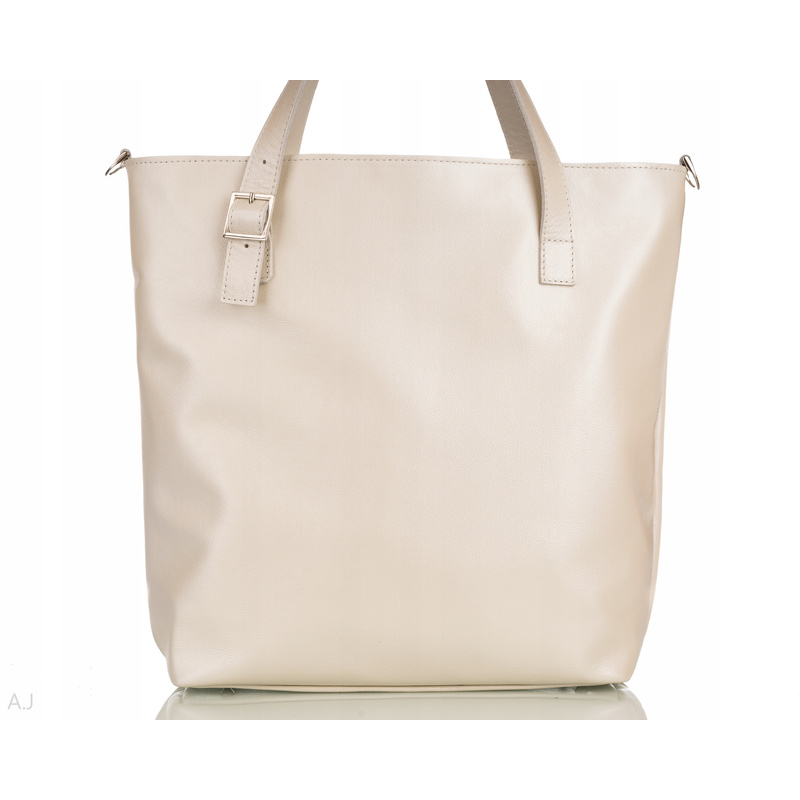 Chic Natural Leather Tote for Women - Light Pearl Elegance, A4 Document Ready, Secure Zipper & Detachable Pouch, Versatile Carry - Spacious Everyday Handbag