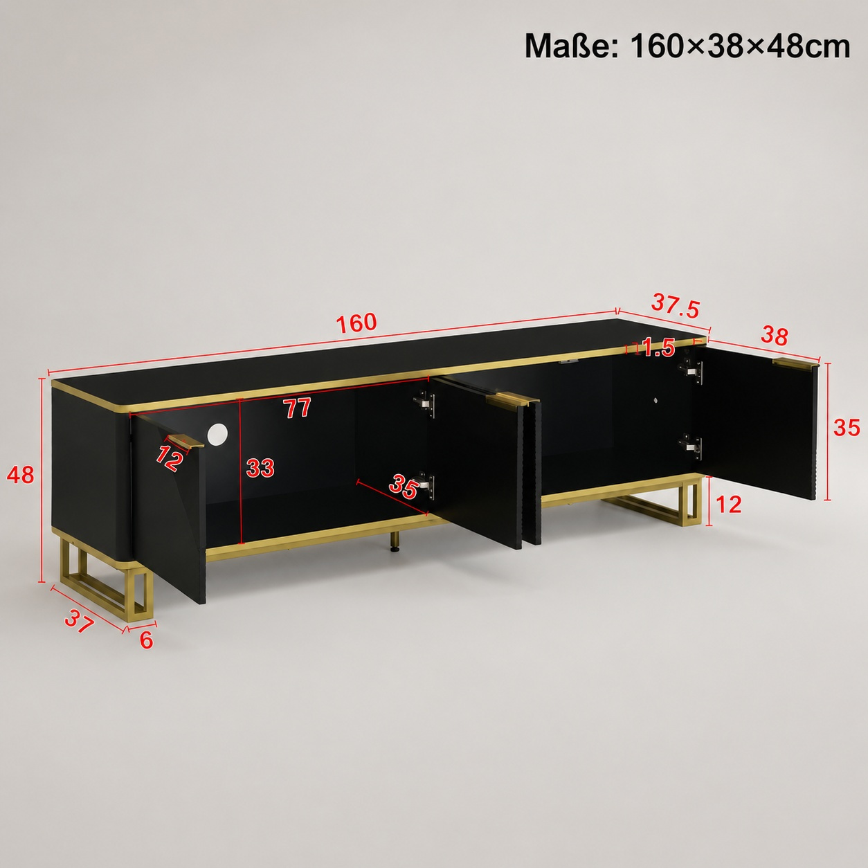 Image of Tv Cabinet Black-gold 160cm Storage Tv Stand For Living Room