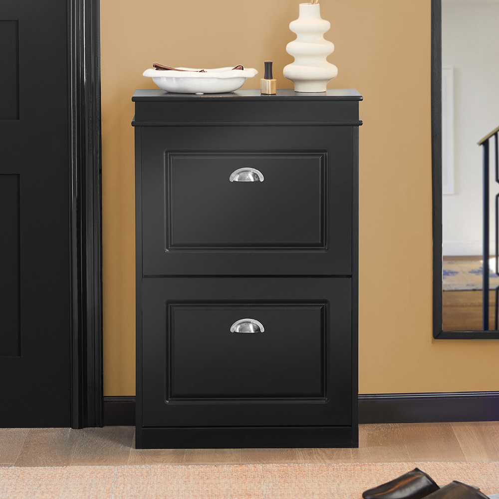 TEMU Space-saving Slim Shoe Cabinet With 2 Flip Doors, Modern Shoe Storage For Entryway, Hallway, Or Bedroom, 54x24x83cm, Black, Fsr78-sch By Sobuy