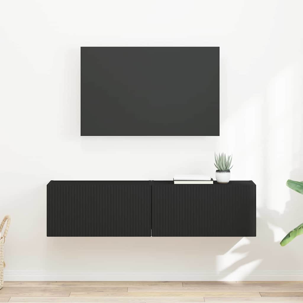 Image of Vidaxl Tv Wall Cabinet 2pcs Black 60 X 31 X Cm Wood Material, Living Room, Modern Tv Cabinet, Practical Storage Solution, Wall Shelf, Elegant Design