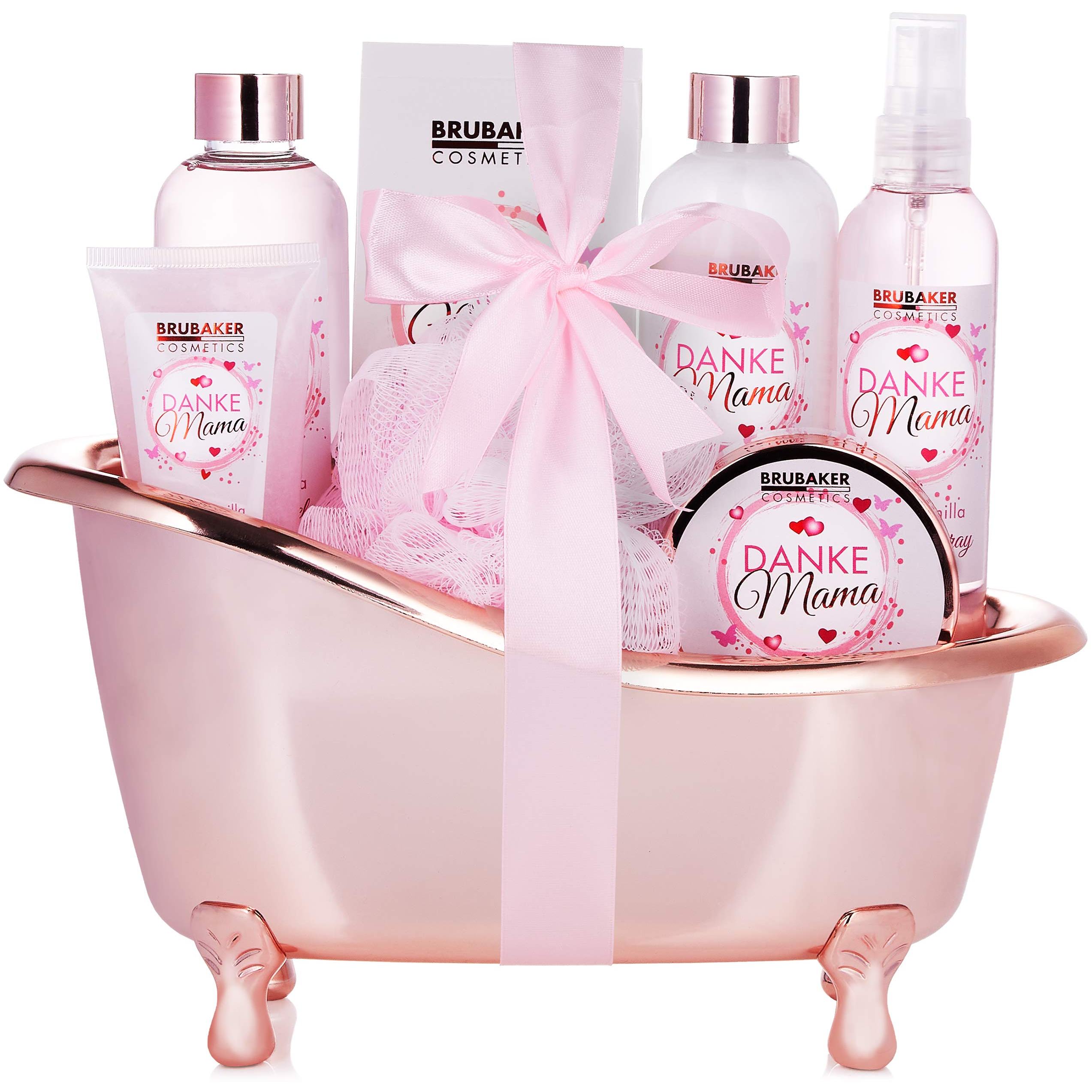 TEMU BRUBAKER Cosmetics - - 8-teiliges Luxus Bade- und Dusch Set mit Rosen Vanille Duft - Geschenkset in dekorativer Wanne - Badeset Geschenk für die
