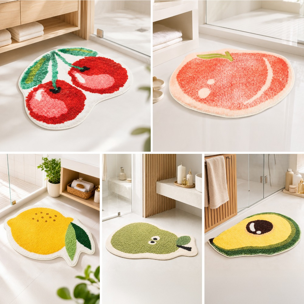 TEMU Fruit Pattern Floor Mat, Soft, Anti-slip And Water Absorbent, Decorative