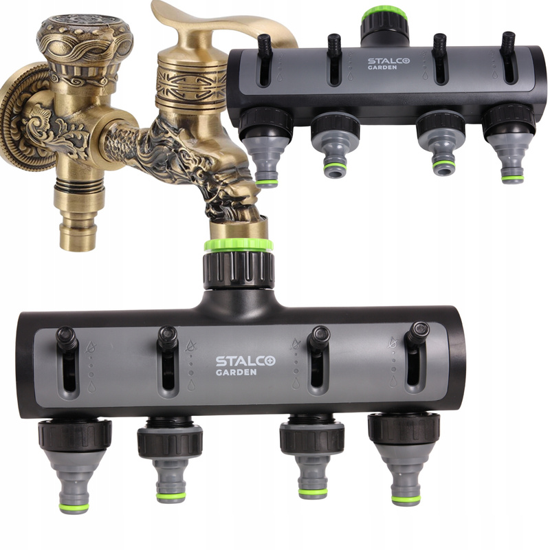 Image of Garden Splitter, 3/4", Adjustable Valves, Swivel Head, Independent Control, For 4 Devices, Irrigation System, Durable, Compatible, High Quality