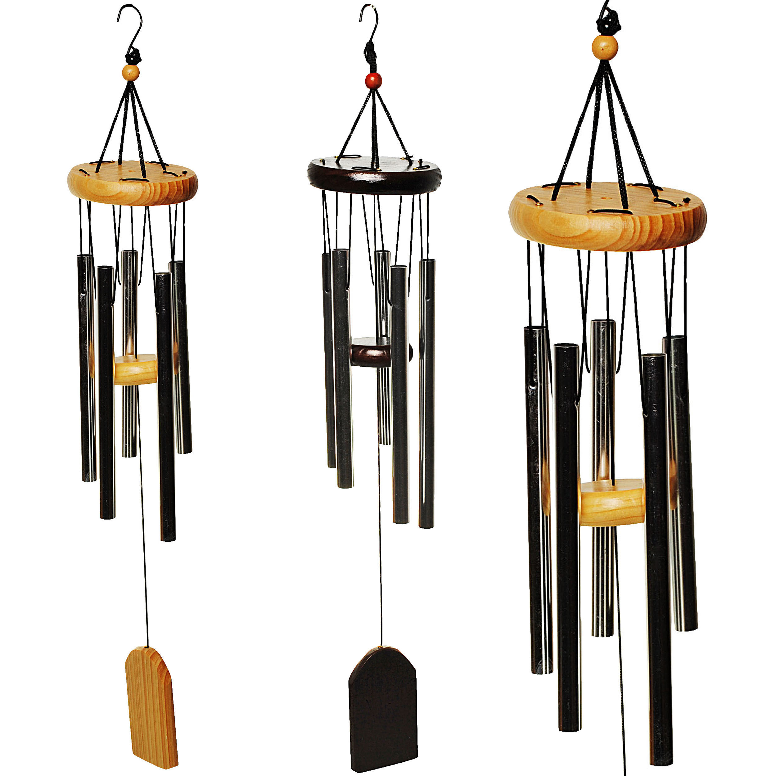 2pcs Of Sound Games / Wind Games - Natural Wood & Metal - Each With 5 Sound Tubes - 56 Cm - Wooden Mobile - Indoor & Outdoor - Wind Sound Game - Shui Wind Chime..