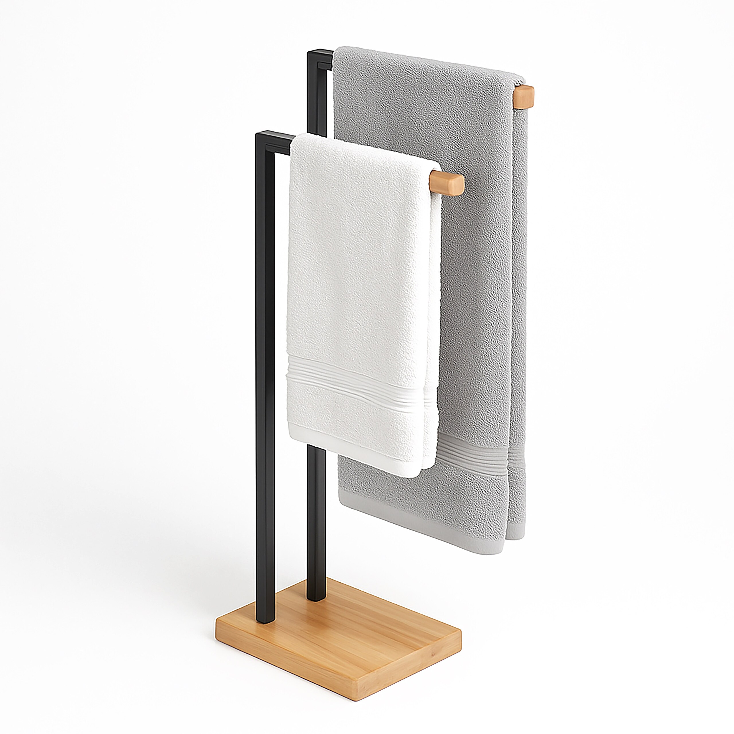 Towel Holder In Black/natural - (w)38.5 X (h)80.5 X (d)19.5 Cm