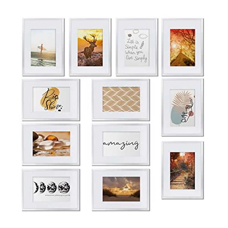 Image of Bomoe 12-piece Picture Frame Set Sunlight - Photo Frame Collage For 13x18 Cm Pictures, Photo Wall Picture Frames With Mat & Stand - Plastic & Plastic Glass Picture Frames