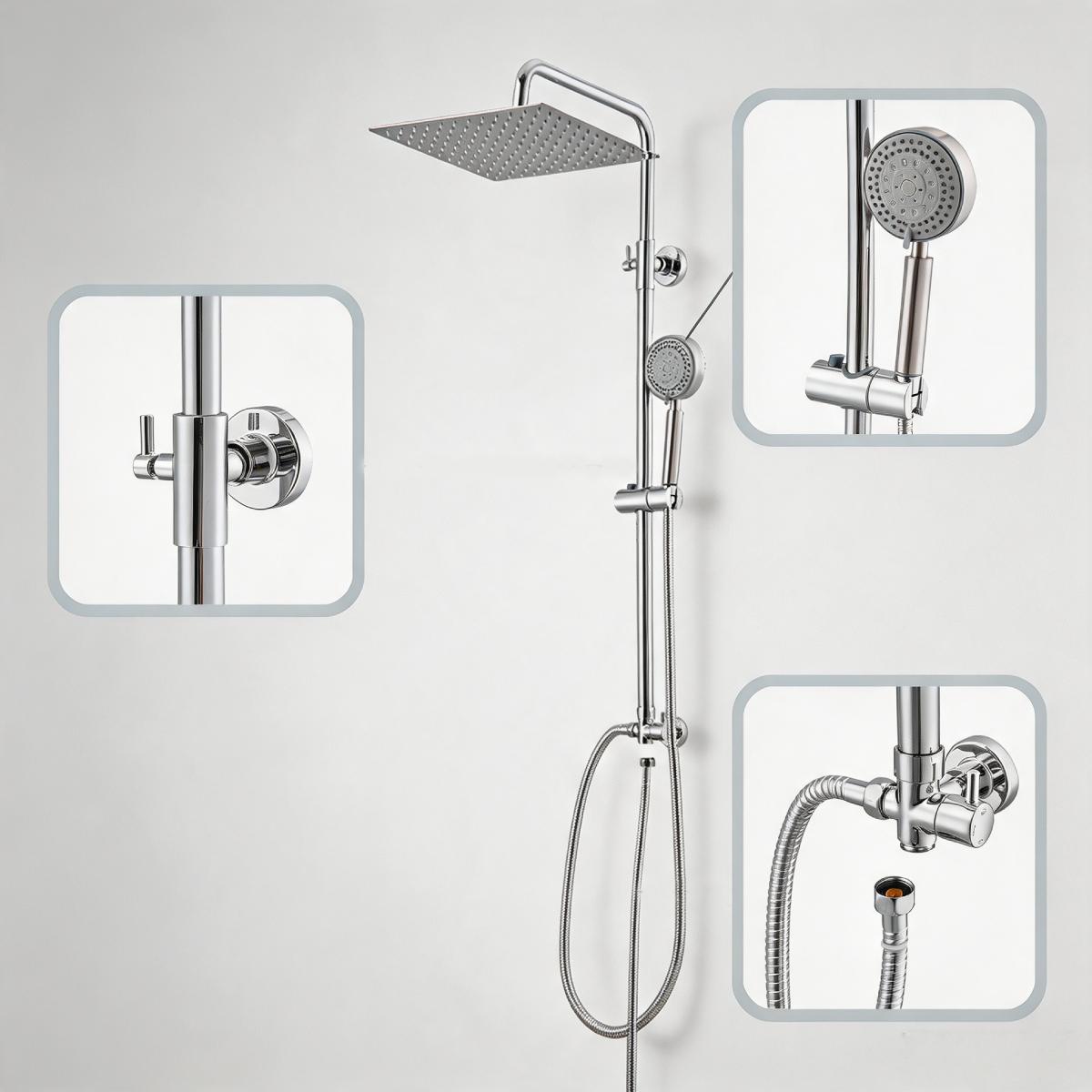 Chrome Finish Bathroom Shower System with Square Rain Shower Set