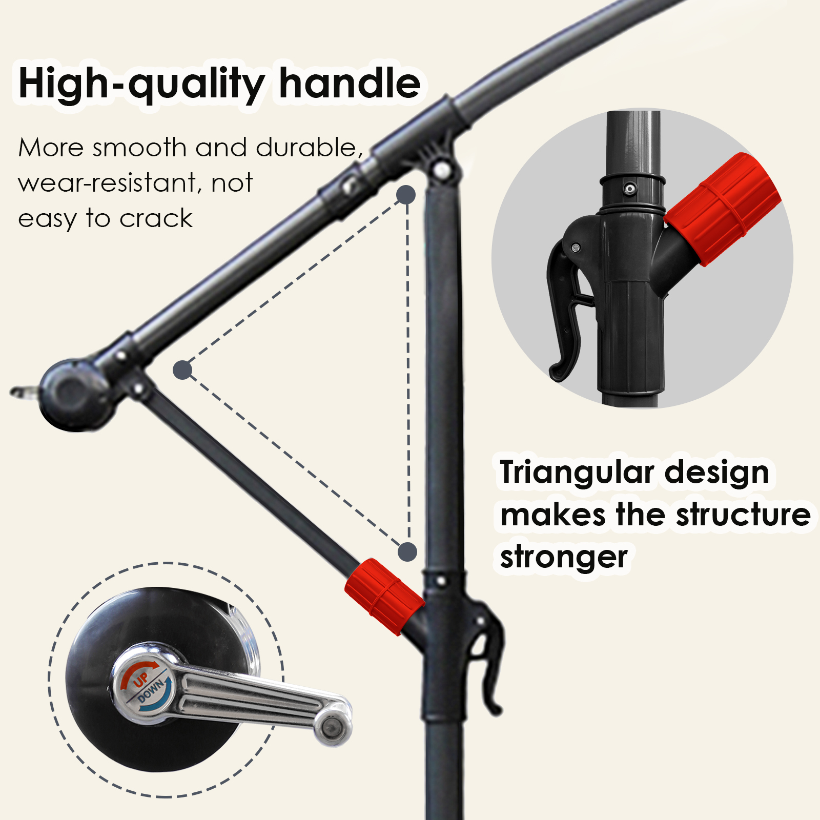 Parasol, parasol cantilever, avec support et lumière, protection solaire, protection UV jusqu'à UV30+, ouverture et fermeture faciles, pour jardin, terrasse, 300 cm