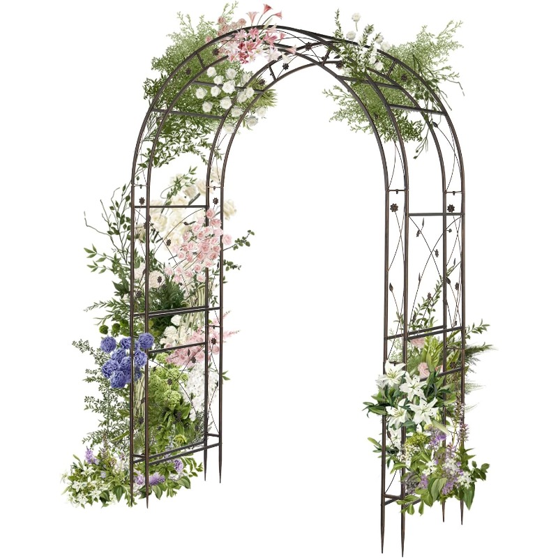 Bonnlo Metal Rose Arch, Sturdy Trellis Support, Garden Trellis For Roses, Plants, 139*59*212cm, Bronze/green