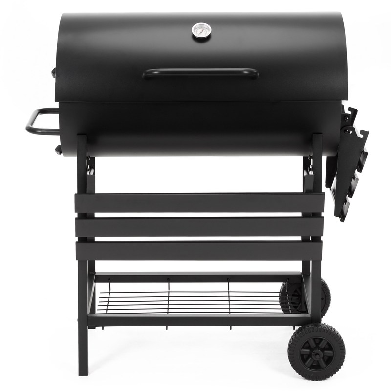 TEMU Grand barbecue à charbon de jardin Springos avec couvercle et thermomètre, chariot de barbecue à roulettes en acier noir pour terrasse, potager,