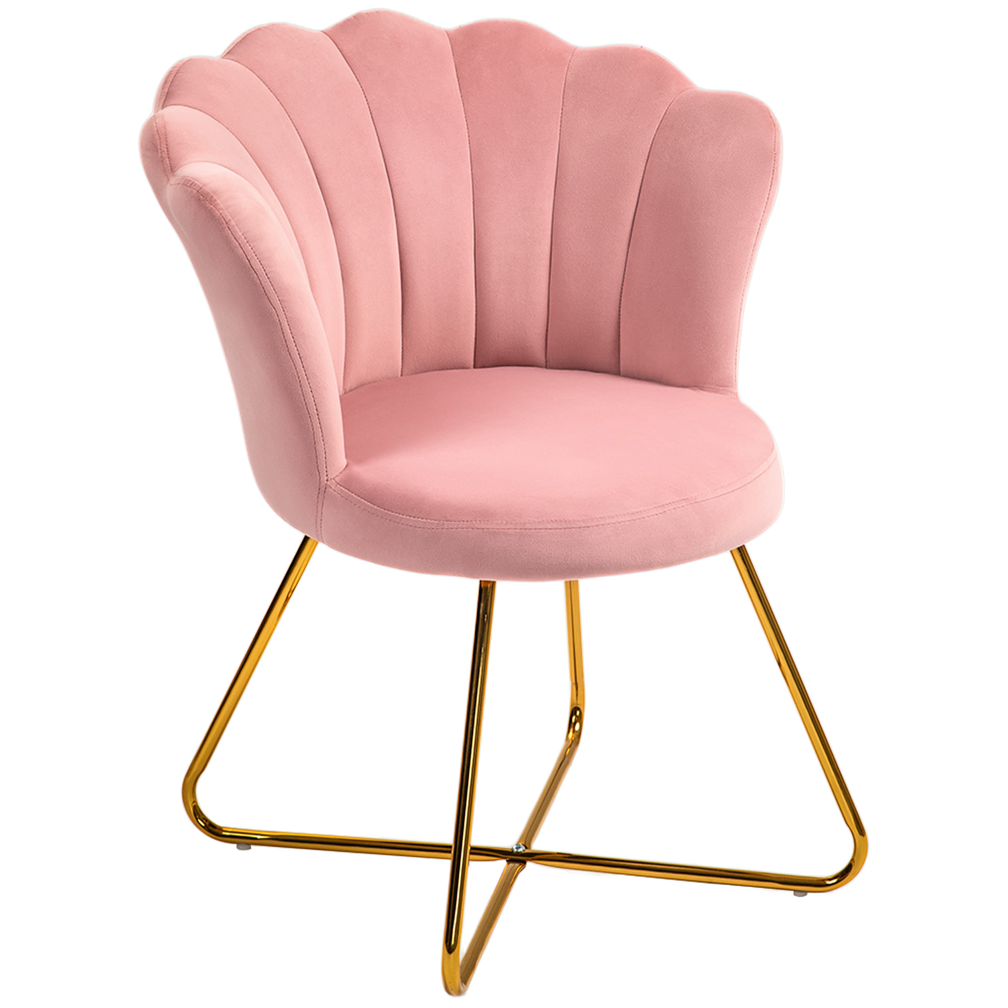 TEMU Silla de vestir HOMCOM Shell con asiento de terciopelo para salón y dormitorio con patas de acero 69 x 80 cm Rosa