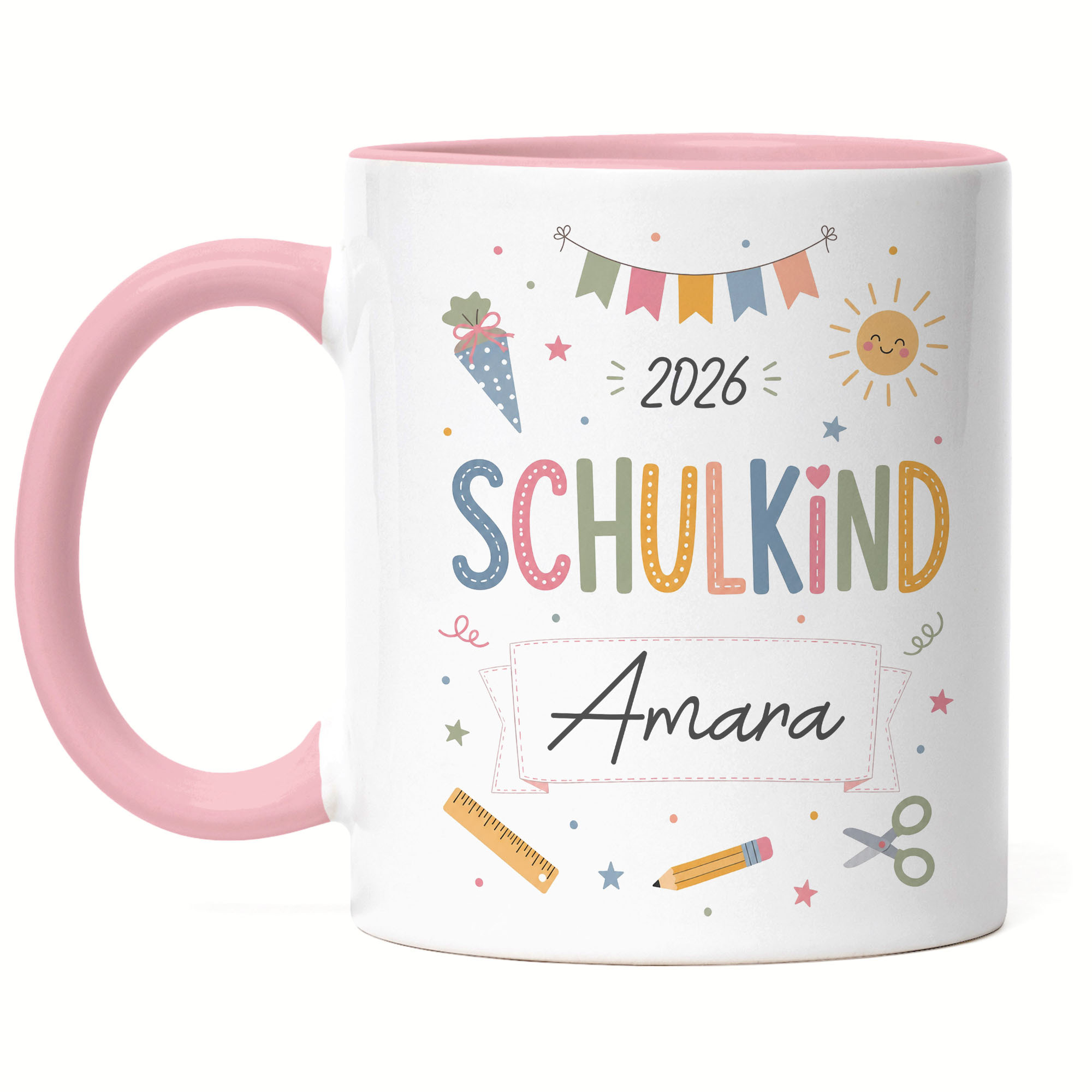 Personalized School Kid Mug With Name For Girls For School , Individually Designed Gift Idea 2026, Coffee Mug - Heart Handle Mug.