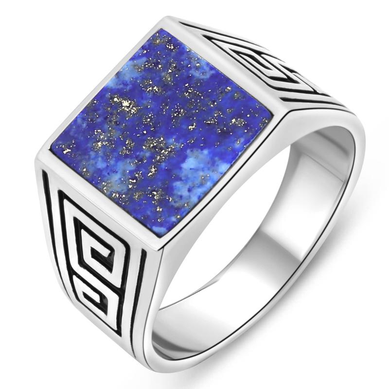 Signet Ring Massive 925 Sterling Silvery Rhodinated Surface Greek Pattern Meander Made In Italy With Certificate With 925 High-gloss Polished For Women Men