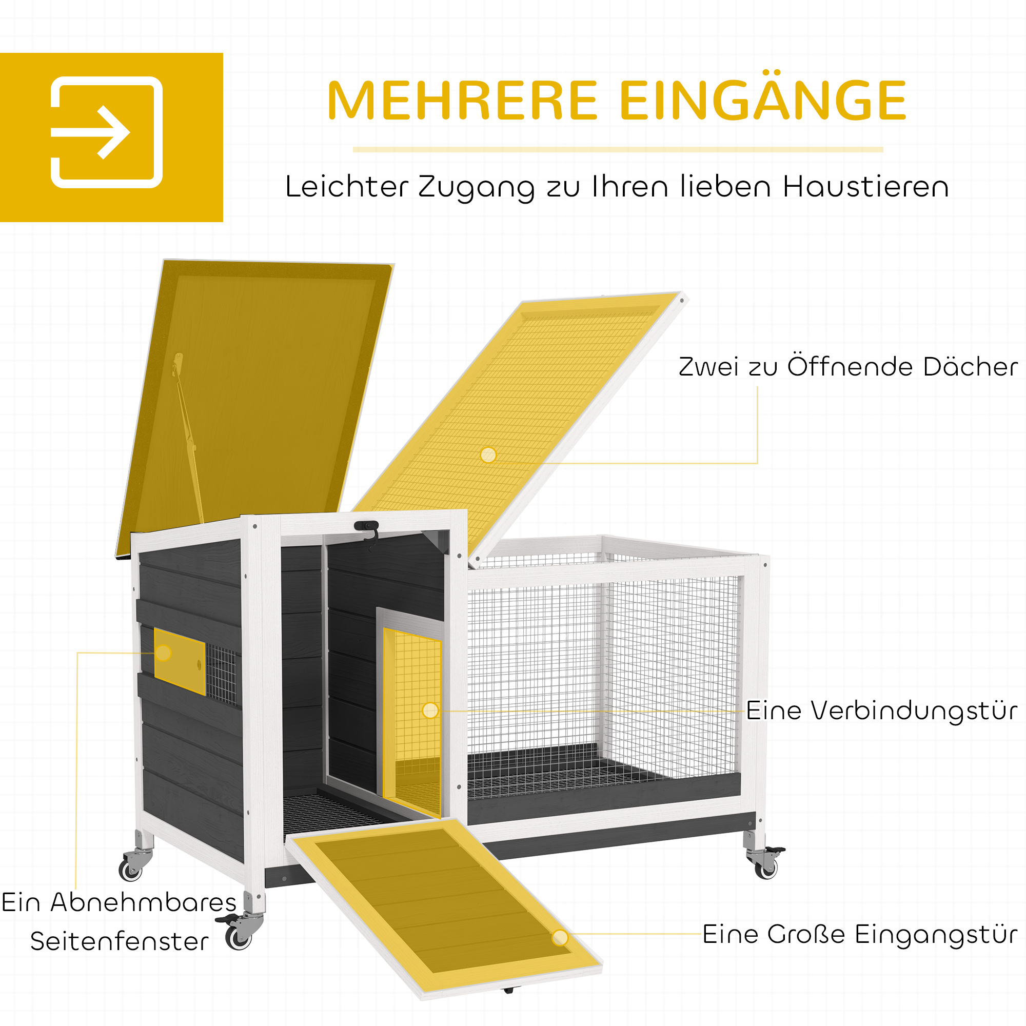 Houten konijnenhok met wielen voor vrije uitloop