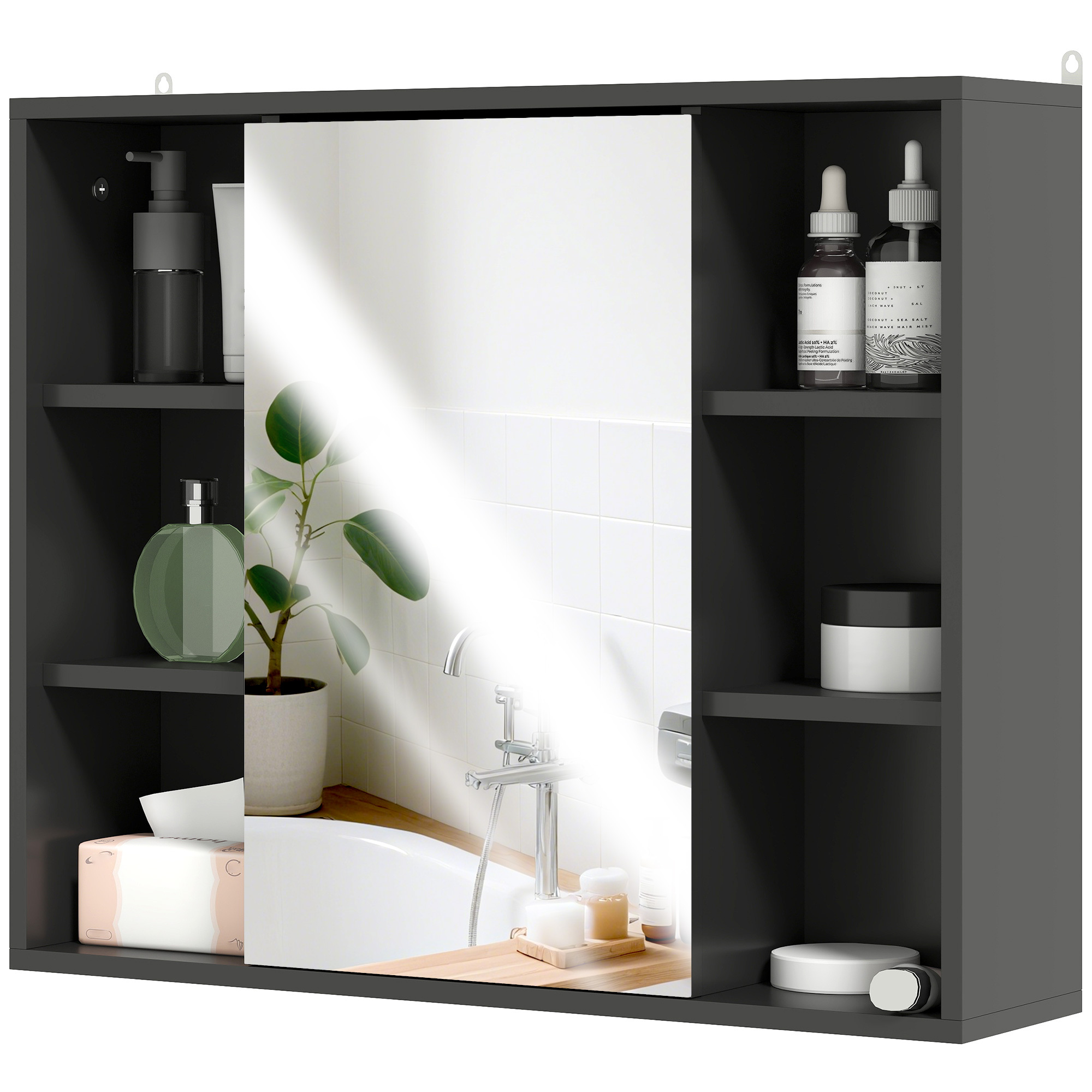 Bathroom Cabinet With Mirror 60x14.5x49.4 Cm, Space-enhancing Design, Open Shelves, Adjustable Interior Shelves For Home Bathroom