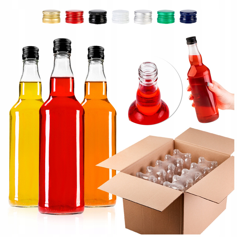 TEMU 20x Glass Monopol Bottle 0.5l + Bottle Caps For Bimber Juice